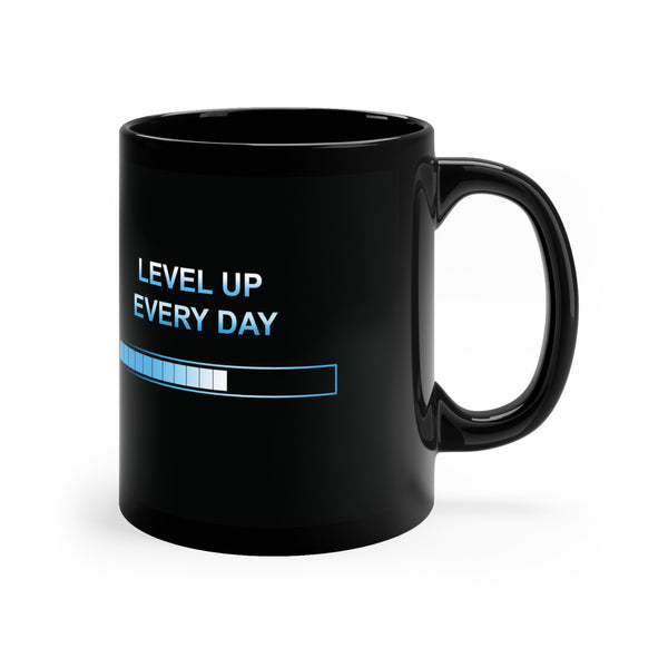 "Level up Every Day" and "THEA power by you" Black Coffee Mug, 11oz