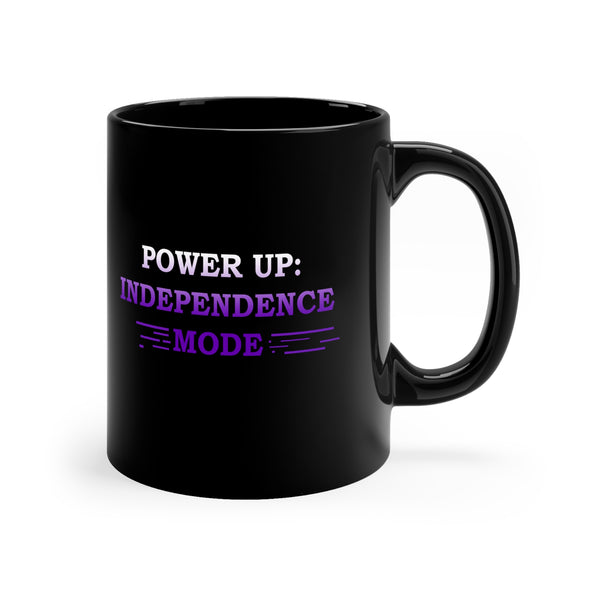 "Power up independent mode" and "THEA power by you" Black Coffee Mug, 11oz